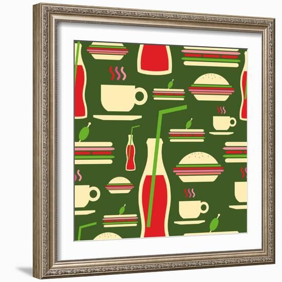 Fast Food Pattern-cienpies-Framed Art Print