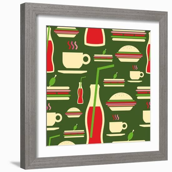 Fast Food Pattern-cienpies-Framed Art Print