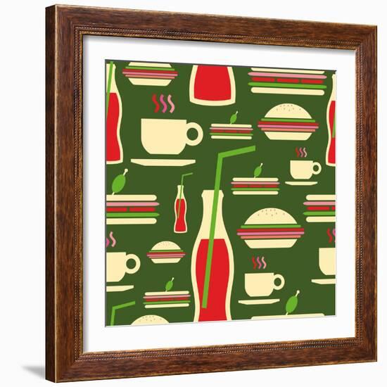 Fast Food Pattern-cienpies-Framed Art Print