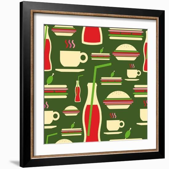 Fast Food Pattern-cienpies-Framed Art Print