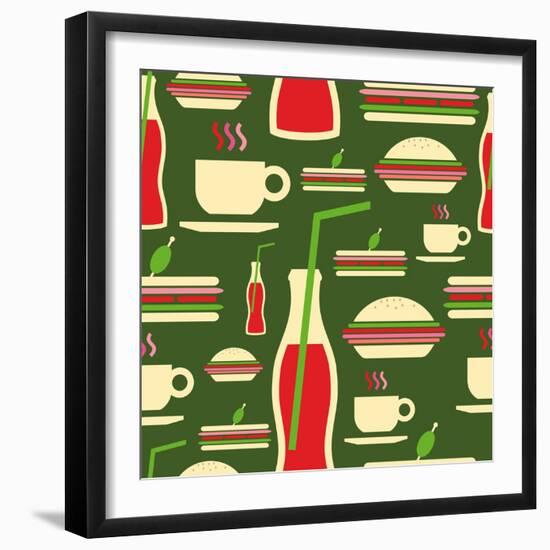 Fast Food Pattern-cienpies-Framed Art Print