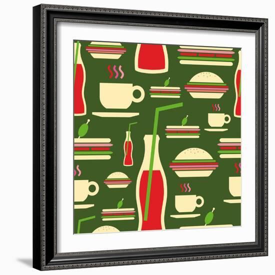 Fast Food Pattern-cienpies-Framed Art Print