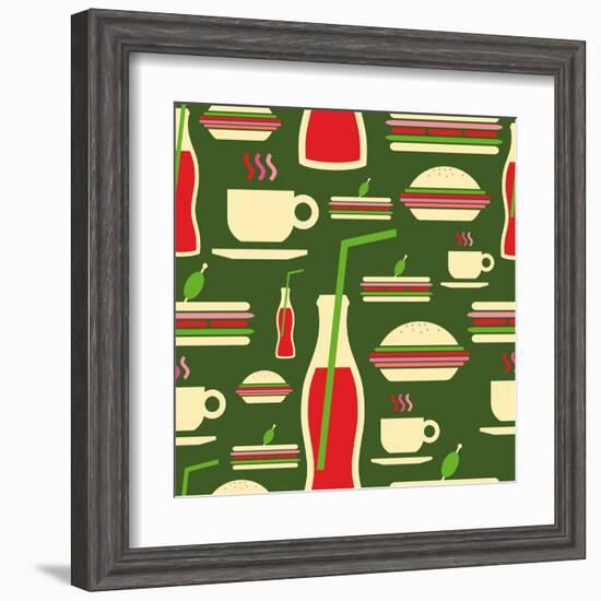 Fast Food Pattern-cienpies-Framed Art Print