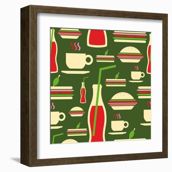 Fast Food Pattern-cienpies-Framed Art Print