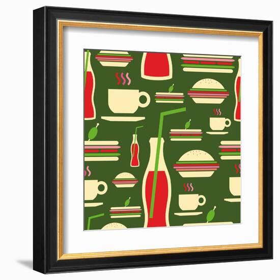 Fast Food Pattern-cienpies-Framed Art Print