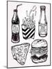 Fast Food Set Vintage Linear Style.-Katja Gerasimova-Mounted Art Print