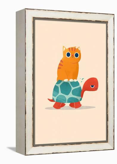 Fat Cat Rides Turtle-Jay Fleck-Framed Stretched Canvas