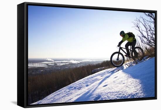 Fatbiking On A Trail In Winter In Duluth, Minnesota-Ryan Krueger-Framed Stretched Canvas