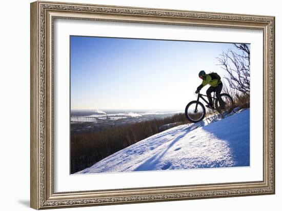 Fatbiking On A Trail In Winter In Duluth, Minnesota-Ryan Krueger-Framed Photographic Print