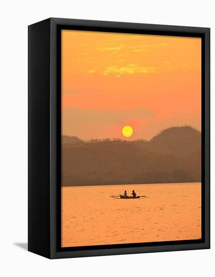 Father and daughter fishing at sunset near Lewolin Village-Stuart Westmorland-Framed Premier Image Canvas