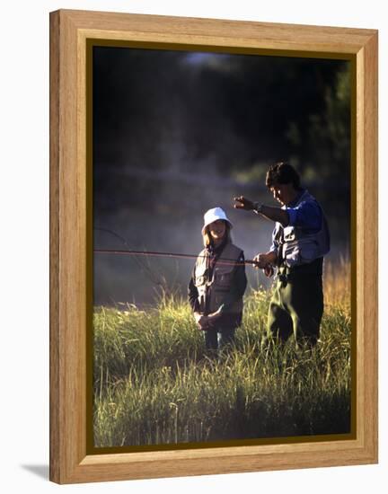 Father and Daughter Fishing-null-Framed Premier Image Canvas