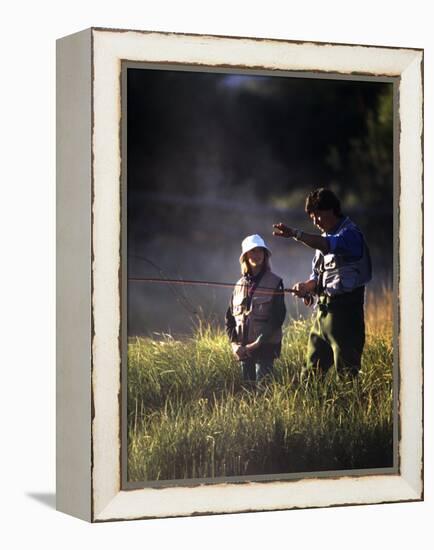 Father and Daughter Fishing-null-Framed Premier Image Canvas