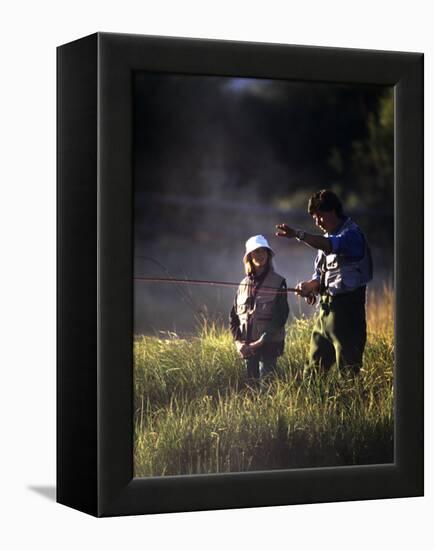 Father and Daughter Fishing-null-Framed Premier Image Canvas