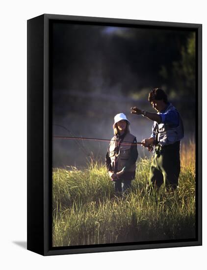 Father and Daughter Fishing-null-Framed Premier Image Canvas