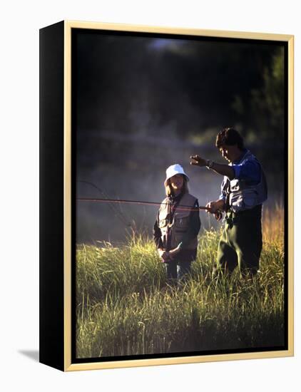 Father and Daughter Fishing-null-Framed Premier Image Canvas