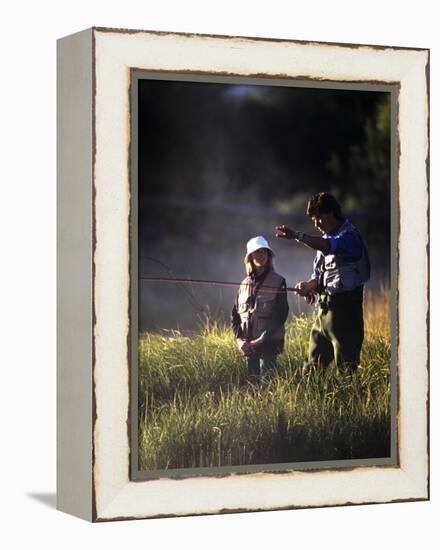 Father and Daughter Fishing-null-Framed Premier Image Canvas