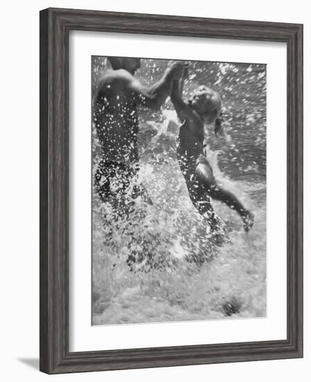 Father and Daughter Playing in the Surf at Jones Beach-Alfred Eisenstaedt-Framed Photographic Print