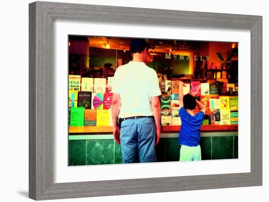 Father and Son Looking at Books Through a Shop Window, New York-Sabine Jacobs-Framed Photographic Print