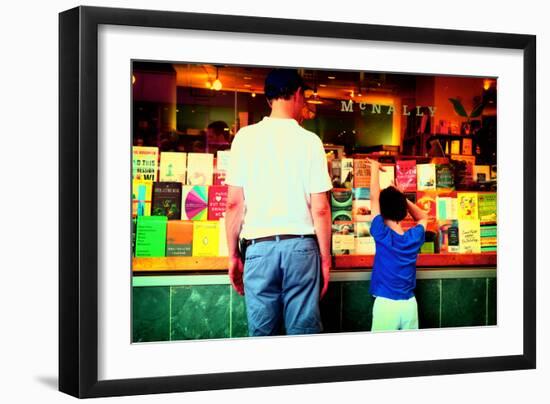 Father and Son Looking at Books Through a Shop Window, New York-Sabine Jacobs-Framed Photographic Print