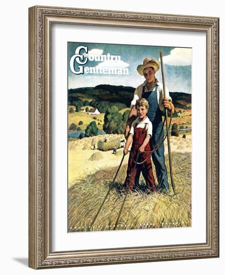 "Father and Son on Hay Wagon," Country Gentleman Cover, June 1, 1944-Newell Convers Wyeth-Framed Giclee Print