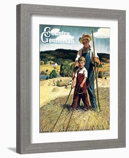 "Father and Son on Hay Wagon," Country Gentleman Cover, June 1, 1944-Newell Convers Wyeth-Framed Giclee Print