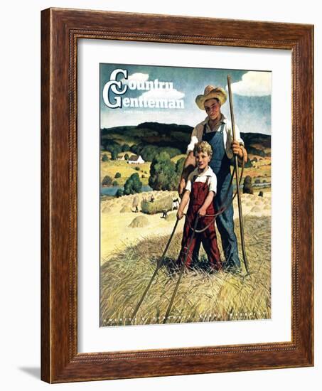 "Father and Son on Hay Wagon," Country Gentleman Cover, June 1, 1944-Newell Convers Wyeth-Framed Giclee Print