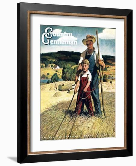 "Father and Son on Hay Wagon," Country Gentleman Cover, June 1, 1944-Newell Convers Wyeth-Framed Giclee Print