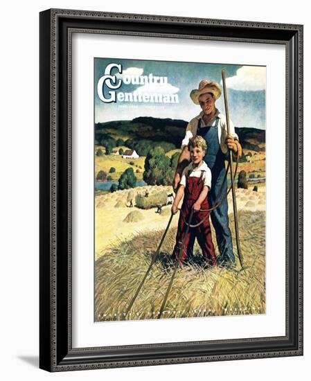 "Father and Son on Hay Wagon," Country Gentleman Cover, June 1, 1944-Newell Convers Wyeth-Framed Giclee Print