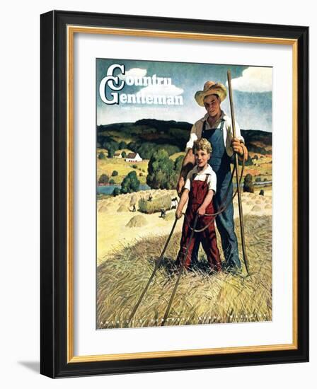 "Father and Son on Hay Wagon," Country Gentleman Cover, June 1, 1944-Newell Convers Wyeth-Framed Giclee Print