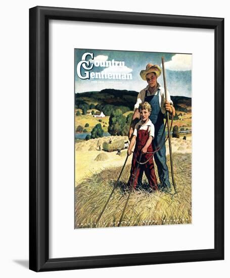 "Father and Son on Hay Wagon," Country Gentleman Cover, June 1, 1944-Newell Convers Wyeth-Framed Giclee Print