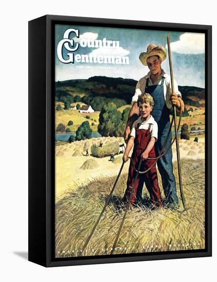 "Father and Son on Hay Wagon," Country Gentleman Cover, June 1, 1944-Newell Convers Wyeth-Framed Premier Image Canvas