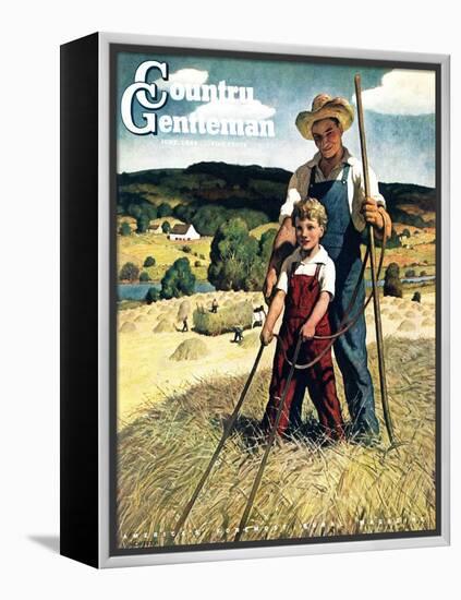 "Father and Son on Hay Wagon," Country Gentleman Cover, June 1, 1944-Newell Convers Wyeth-Framed Premier Image Canvas