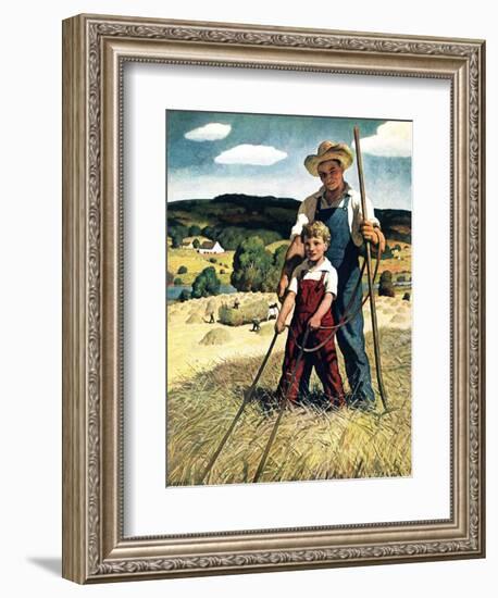 "Father and Son on Hay Wagon,"June 1, 1944-Newell Convers Wyeth-Framed Giclee Print