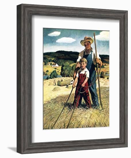 "Father and Son on Hay Wagon,"June 1, 1944-Newell Convers Wyeth-Framed Giclee Print