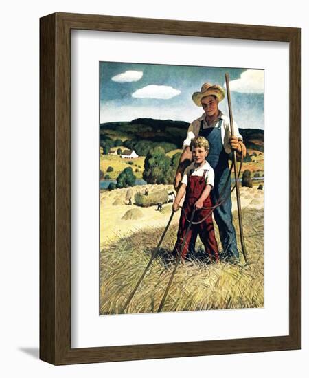 "Father and Son on Hay Wagon,"June 1, 1944-Newell Convers Wyeth-Framed Giclee Print