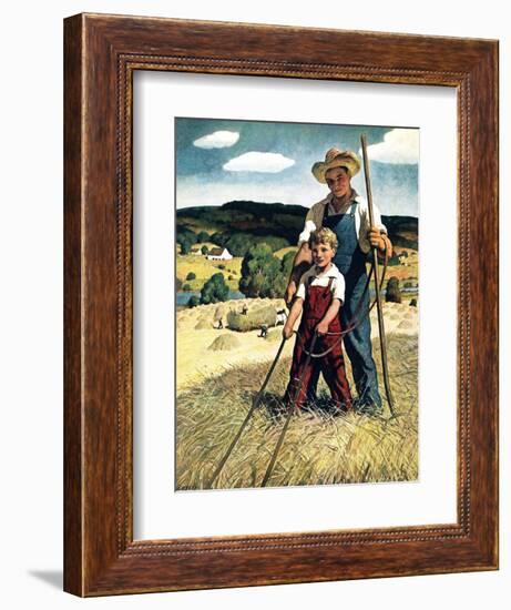 "Father and Son on Hay Wagon,"June 1, 1944-Newell Convers Wyeth-Framed Giclee Print