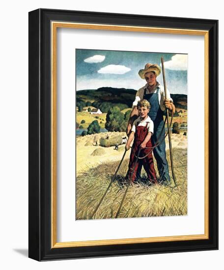 "Father and Son on Hay Wagon,"June 1, 1944-Newell Convers Wyeth-Framed Giclee Print