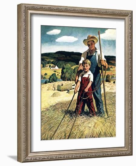 "Father and Son on Hay Wagon,"June 1, 1944-Newell Convers Wyeth-Framed Giclee Print