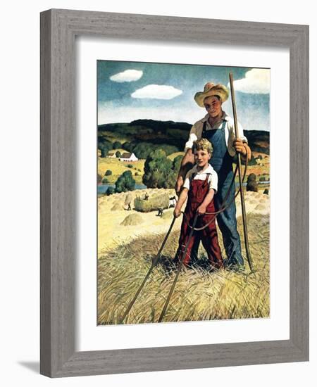 "Father and Son on Hay Wagon,"June 1, 1944-Newell Convers Wyeth-Framed Giclee Print