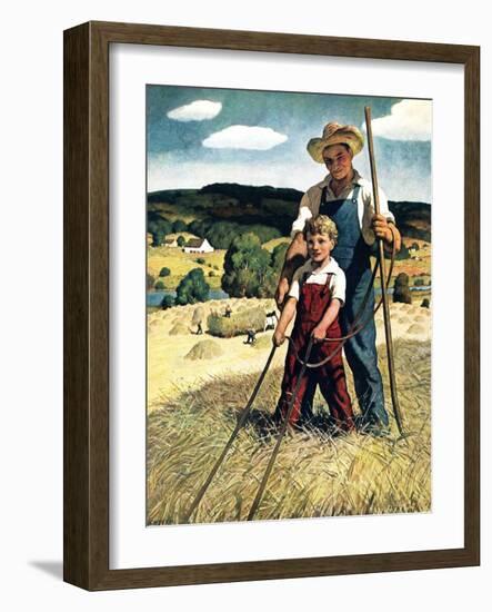 "Father and Son on Hay Wagon,"June 1, 1944-Newell Convers Wyeth-Framed Giclee Print