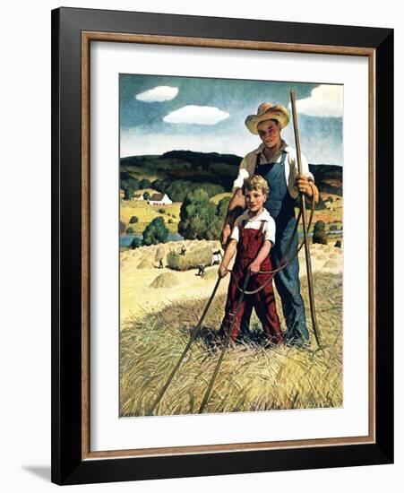 "Father and Son on Hay Wagon,"June 1, 1944-Newell Convers Wyeth-Framed Giclee Print