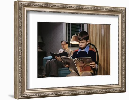 Father and Son Reading at Home-William P. Gottlieb-Framed Photographic Print