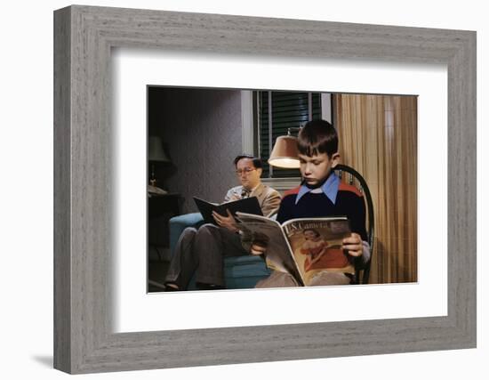 Father and Son Reading at Home-William P. Gottlieb-Framed Photographic Print