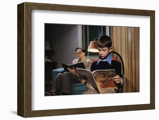 Father and Son Reading at Home-William P. Gottlieb-Framed Photographic Print