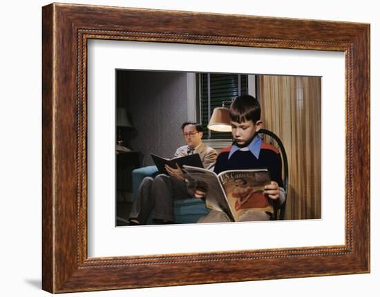 Father and Son Reading at Home-William P. Gottlieb-Framed Photographic Print