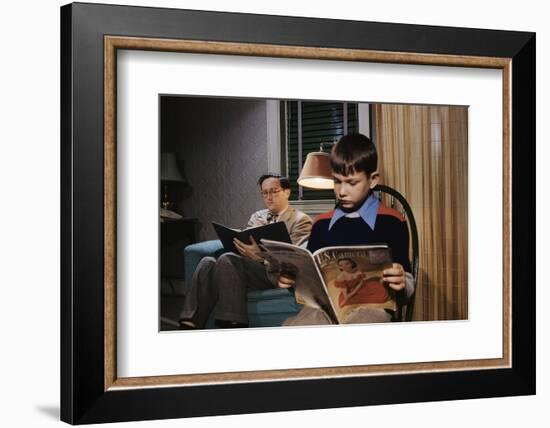 Father and Son Reading at Home-William P. Gottlieb-Framed Photographic Print
