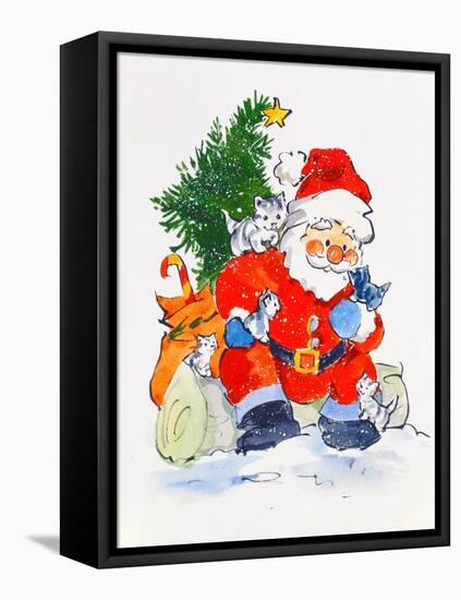 Father Christmas and Kittens, 1996-Diane Matthes-Framed Premier Image Canvas