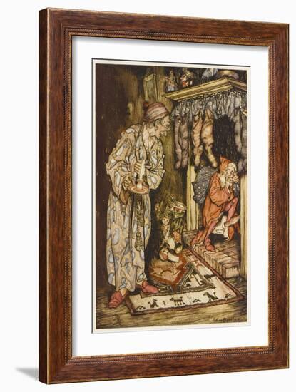 Father Christmas Climbing Up the Chimney-Arthur Rackham-Framed Art Print