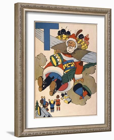 Father Christmas Delivering Toys, Letter T from an Alphabet Primer, 1937-null-Framed Giclee Print