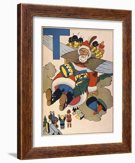 Father Christmas Delivering Toys, Letter T from an Alphabet Primer, 1937-null-Framed Giclee Print